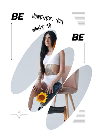 Plantilla de diseño de Inspiración para el amor propio con hermosa mujer con girasoles Poster 