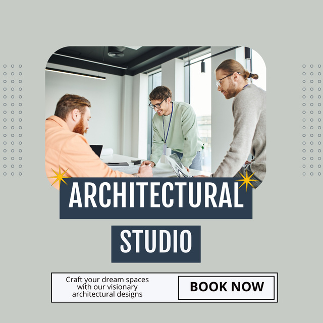Team working in Architectural Studio LinkedIn post – шаблон для дизайну