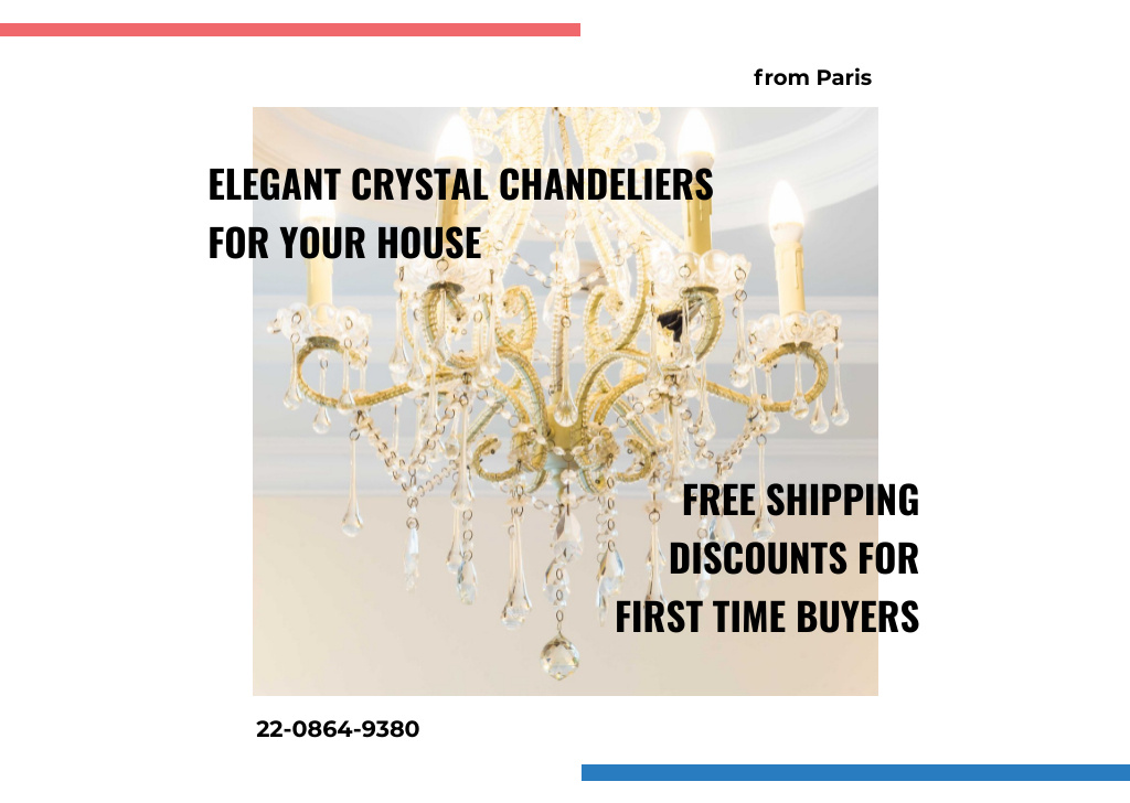 Elegant Crystal Chandelier Offer for Home Postcard Πρότυπο σχεδίασης