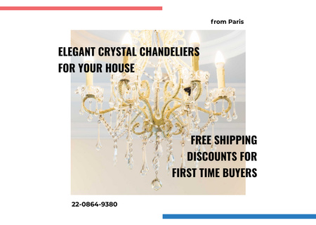 Elegant Crystal Chandelier Offer for Home Postcard Design Template
