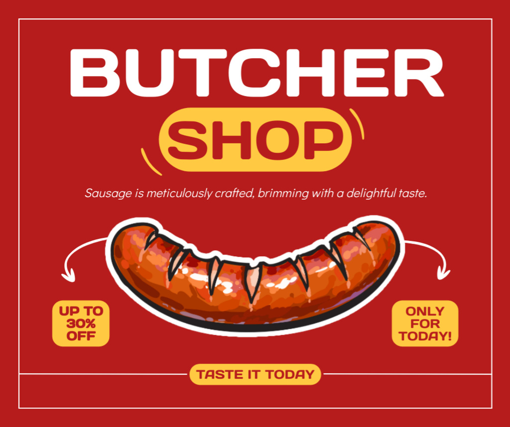 Platilla de diseño Sausages in Butcher Shop Facebook