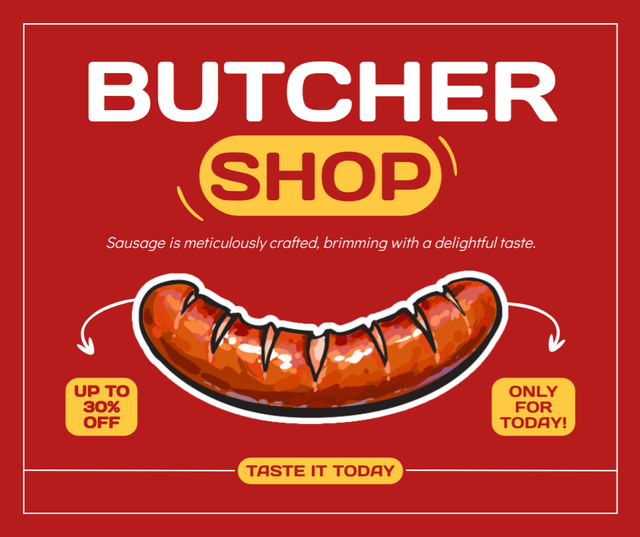 Sausages in Butcher Shop Facebook Πρότυπο σχεδίασης