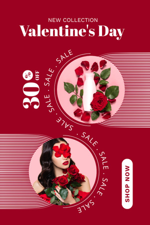 Valentine's Day Sale with Beautiful Brunette Pinterest Design Template