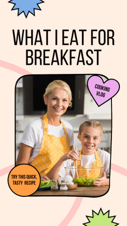 子どもと一緒に朝食をとるソーシャルメディアのトレンド Instagram Storyデザインテンプレート