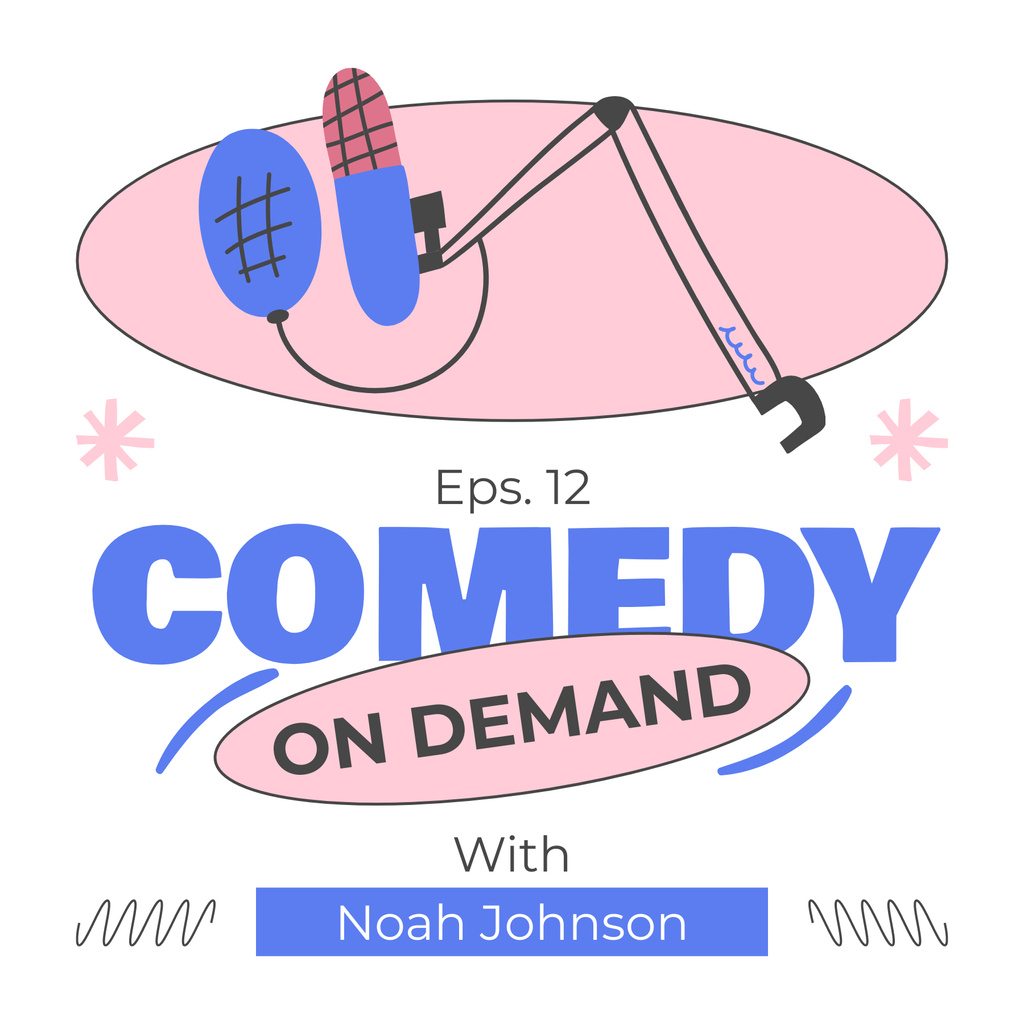 Ontwerpsjabloon van Podcast Cover van Comedy Show Ad with Illustration of Studio Microphone