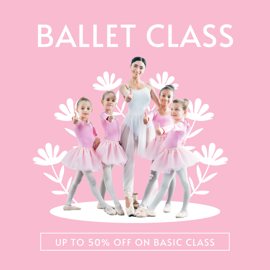 Pink Ad of Ballet Classes for Kids Instagram Tasarım Şablonu
