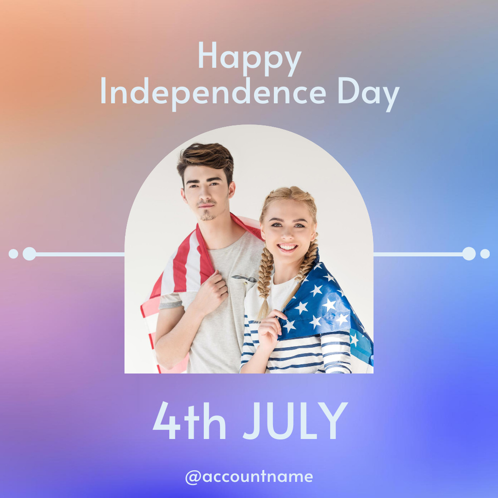 USA Independence Day Celebration Announcement with Young Couple Instagram Design Template