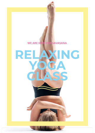 Ontwerpsjabloon van Flayer van Woman exercising at Yoga Class