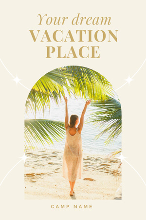 Platilla de diseño Beach Hotel Advertisement with Beautiful Woman by Sea Pinterest