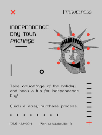 Designvorlage Touren zum Unabhängigkeitstag der USA mit Illustration der Statue für Poster US