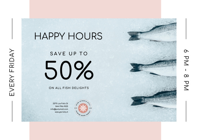 Discounted Rates Offer on All Fish Delights Poster A2 Horizontal Modelo de Design