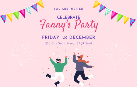 Announcement of Winter Party Celebration on Pink Invitation 4.6x7.2in Horizontal Design Template