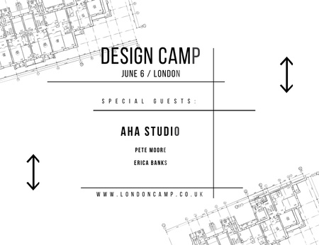 Design Camp Announcement With House Plan Invitation 13.9x10.7cm Horizontal tervezősablon