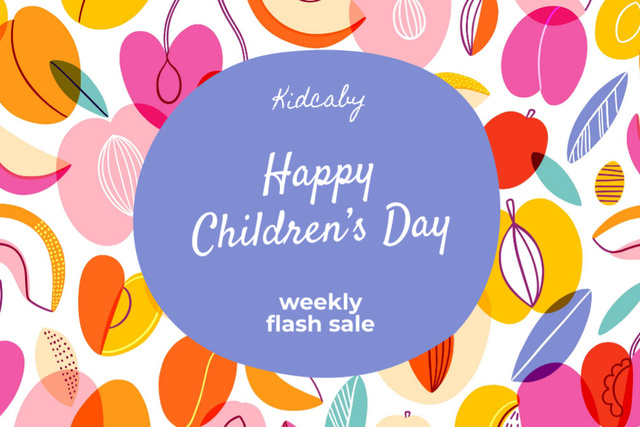 Template di design Children's Day Greeting with Colorful Fruits Postcard 4x6in