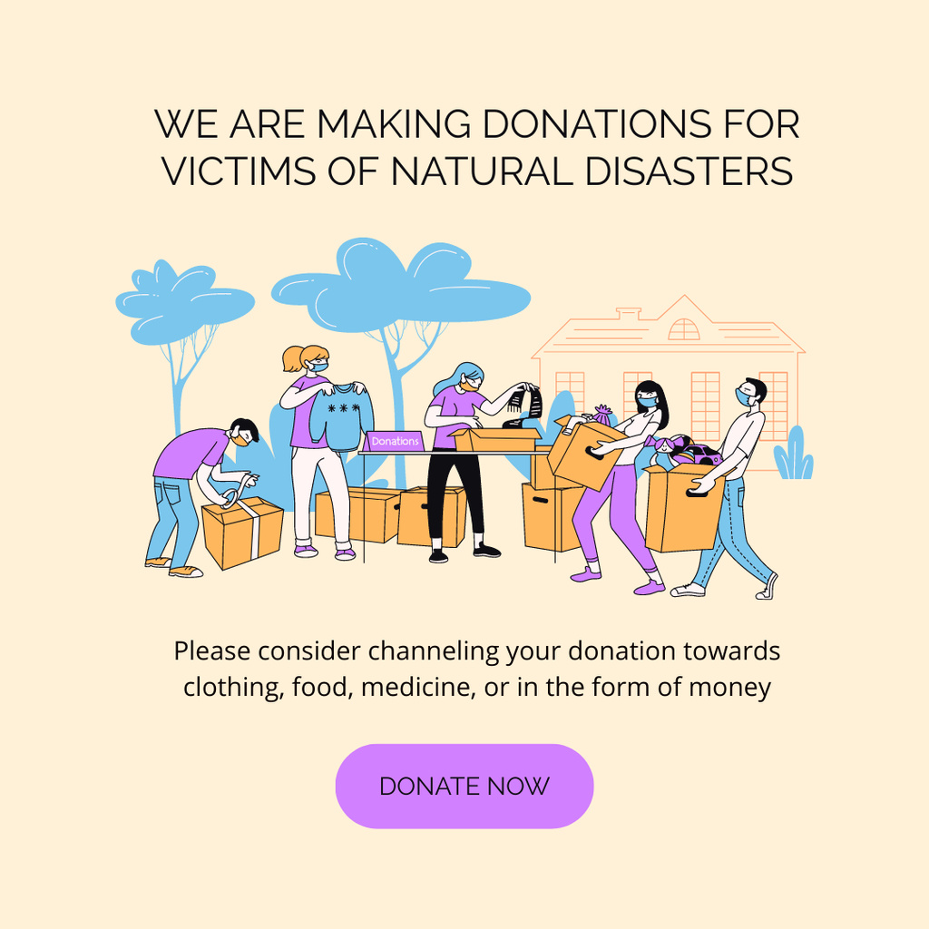 Donation For Victims Of Natural Disasters Instagramデザインテンプレート