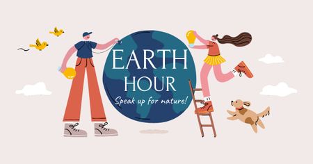 Plantilla de diseño de Earth Hour Announcement with People holding Lightbulbs Facebook AD 