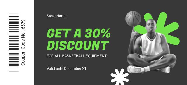 High-Quality Basketball Equipment Offer With Discount Coupon 3.75x8.25in Tasarım Şablonu