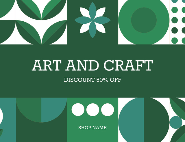 Designvorlage Art And Craft Shop Offer on Bauhaus Pattern für Thank You Card 5.5x4in Horizontal