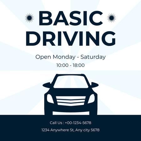 Basic Level Car Driver's Course With Weekly Schedule Instagram Design Template