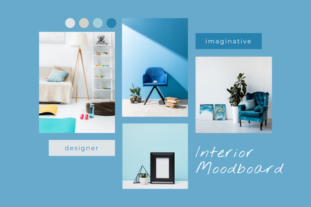 Interior Designs Collage with Blue Elements Mood Board Πρότυπο σχεδίασης