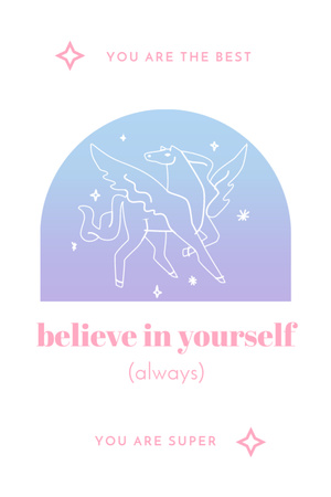 Inspirational Phrase With Pegasus Illustration on Gradient Postcard 4x6in Verticalデザインテンプレート