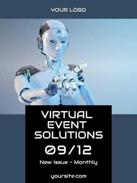 Announcement of Virtual Reality Event with Robot Poster US Design Template