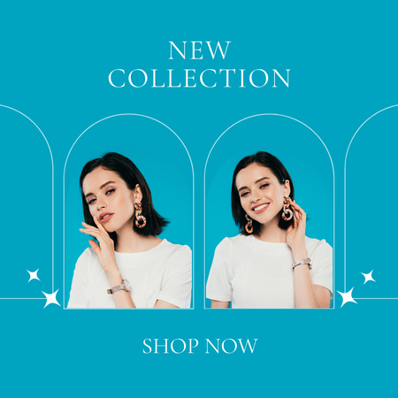 Designvorlage Verkauf einer Schmuckkollektion mit Ohrringen in Blau für Instagram