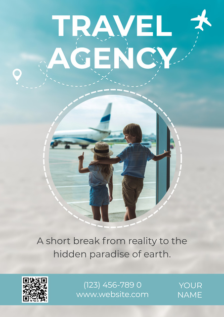 Kids in Airport are Waiting for Flight Poster Design Template