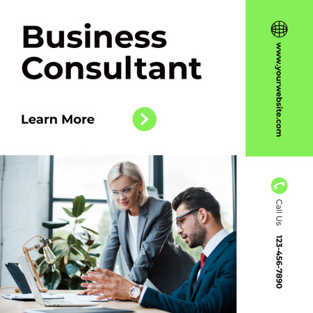 Services of Business Consulting with Team on Workplace LinkedIn post Design Template