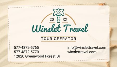 Travel Agency Ad with Shells on Sand Business Card US Design Template