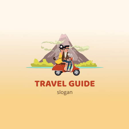 Διαφήμιση υπηρεσίας ταξιδιωτικού οδηγού σε μπεζ Animated Logo Πρότυπο σχεδίασης
