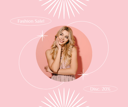 Fashion Sale Offer with Young Smiling Woman Facebook Design Template