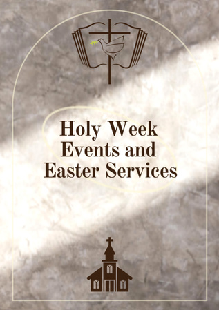 Plantilla de diseño de Easter Services Announcement with Illustration of Church and Bible Flyer A7 