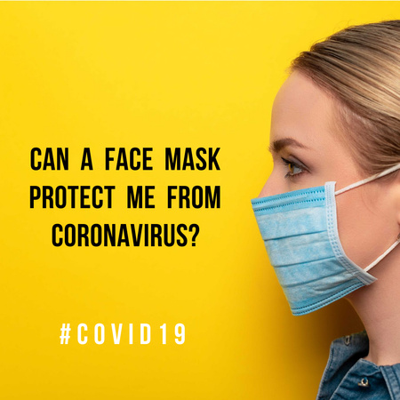 Platilla de diseño #Covid19 awareness with Woman wearing Mask Instagram