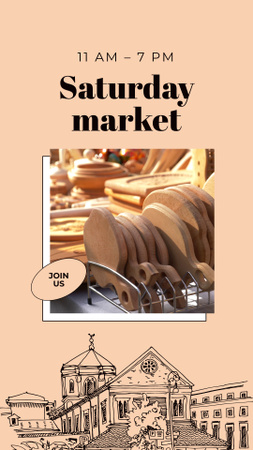 Saturday Market With Wooden Kitchenware Announcement Instagram Video Story Modelo de Design