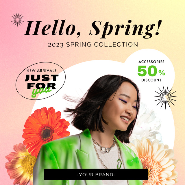 Spring Sale with Stylish Asian Woman Instagram AD Design Template