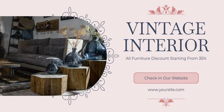 Mahtavia vintage-maljakoita ja huonekaluja alennettuun hintaan Twitter Design Template