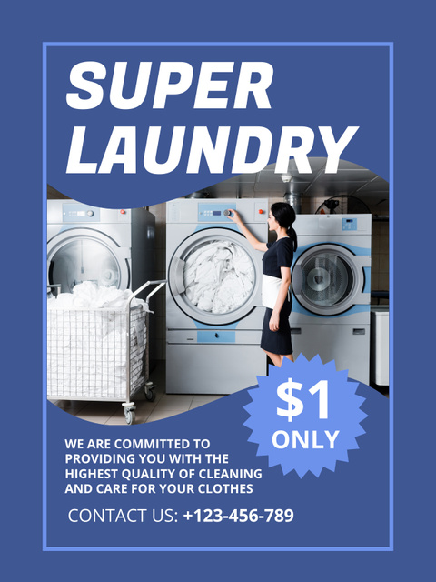 Super Laundry Service Offer Poster US Design Template