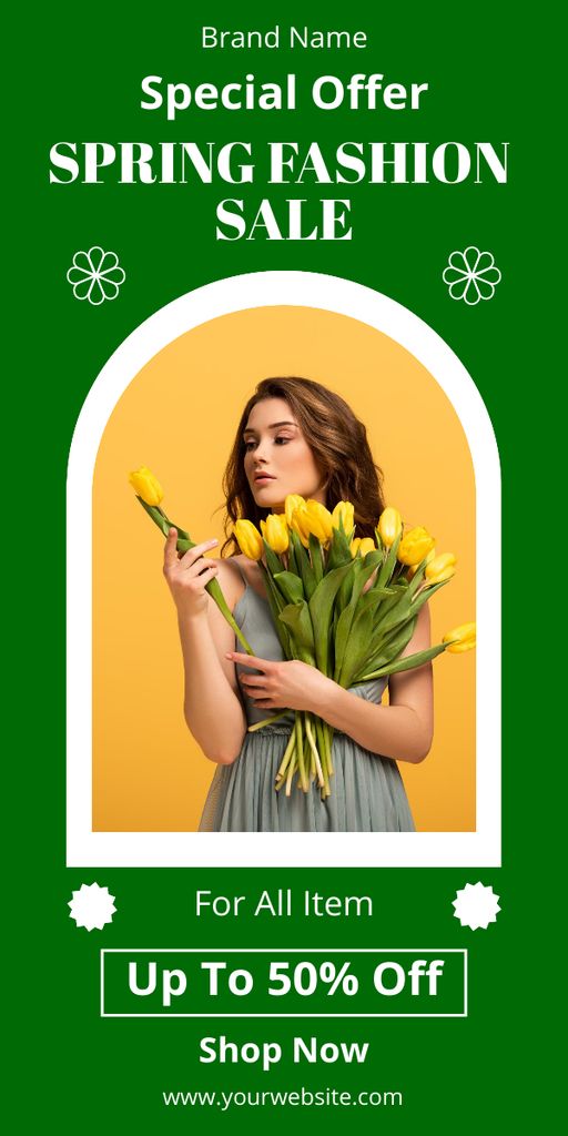 Ontwerpsjabloon van Graphic van Spring Sale Offer with Woman with Tulip Bouquet
