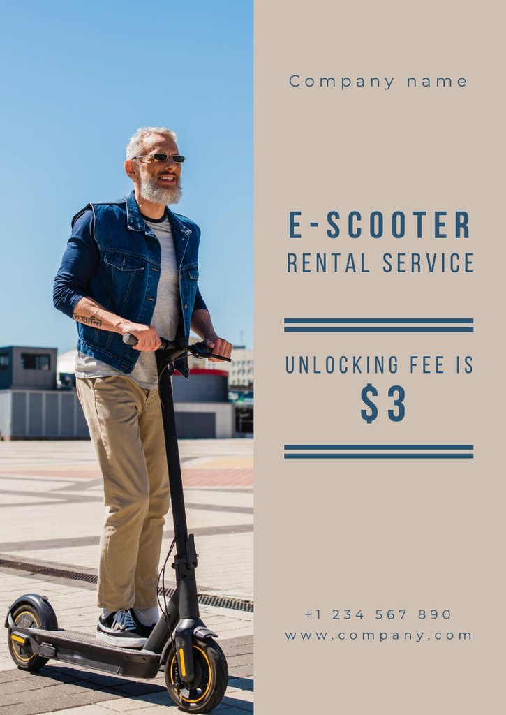 Elderly Man Standing on Electric Scooter Poster A3 – шаблон для дизайна