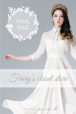Plantilla de diseño de Clothes Sale with Woman in White Dress Pinterest 