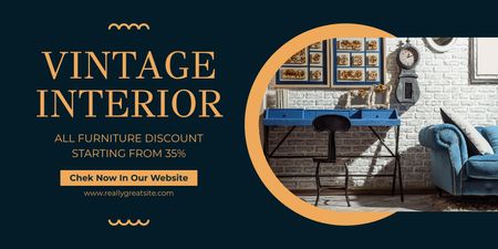 Retro-Era Furnishings For Interior With Discount Twitter Design Template