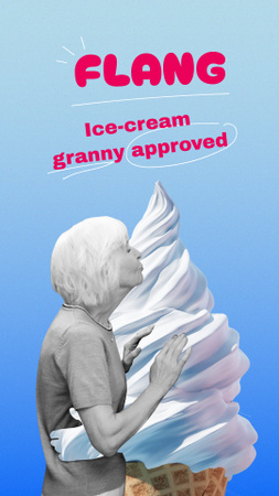 Funny Illustration of Granny hugging Ice Cream Instagram Story Tasarım Şablonu