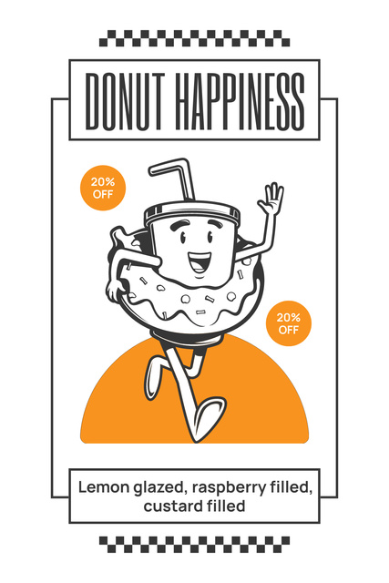 Platilla de diseño Offer of Doughnut and Coffee with Cute Illustration Pinterest