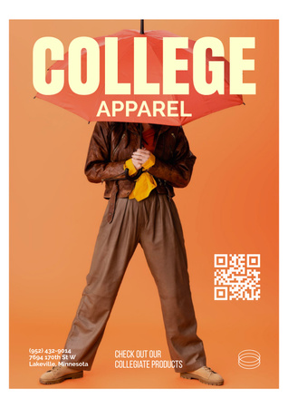 Designvorlage College Apparel Ad with Stylish Student with Umbrella für Poster
