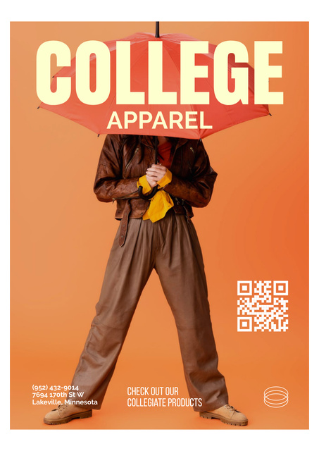 College Apparel Ad with Stylish Student with Umbrella Poster tervezősablon