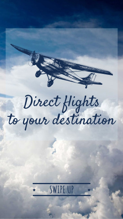 Plane flying in blue sky for Airlines promotion Instagram Story Design Template