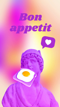 Funny Illustration of Antique Statue and Fried Egg Instagram Video Story Design Template