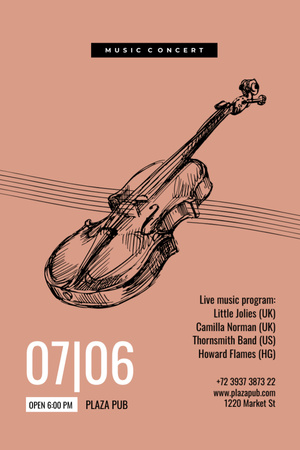 Designvorlage Classical music event poster with violin für Invitation 6x9in
