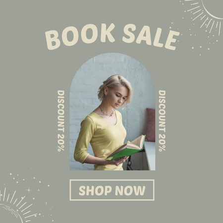 Platilla de diseño Lady Reading Story for Book Sale Ad Instagram